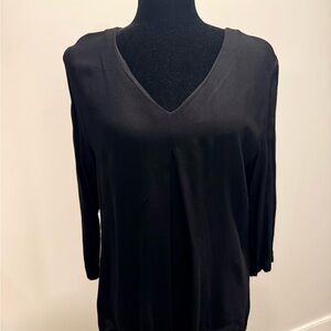 Massimo Dutti Black V-Neck Long Sleeve Top